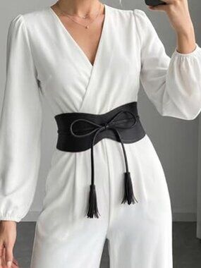 Wide Belt for Dress Fashion Ladies Cinch Obi Belt Waistband with Tassel Tie